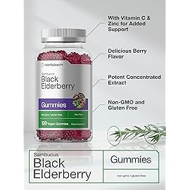 Horbaach Black Elderberry Gummies | 120 Count | Sambucus Extract | with Zinc and Vitamin C | Berry Flavor | Vegan, Non-GMO, and Gluten Free Supplement for Adults