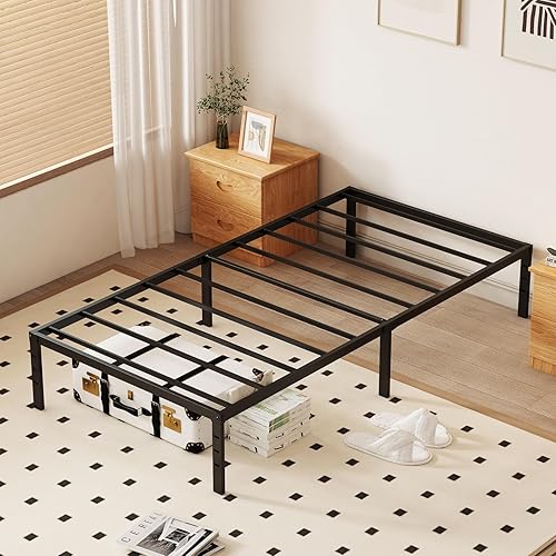 Miniatura 3 de Marco de cama de metal individual XL de 14 pulgadas con estructura resistente, estable, fácil montaje, dormitorio, habitación de invitados, no