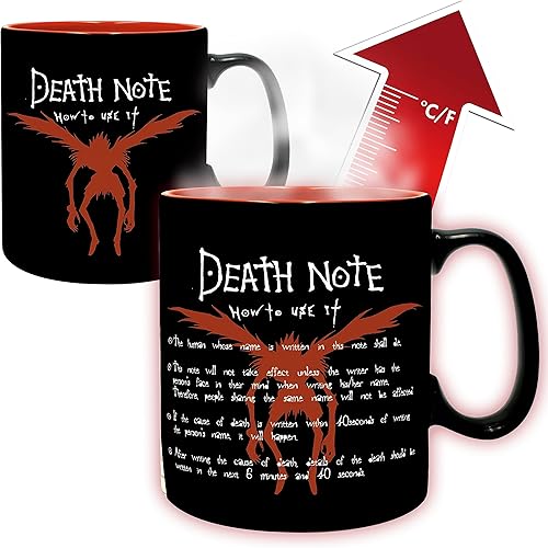 ABYSTYLE Tazas de café y té de cerámica de anime y manga de Death Note, perfectas para bebidas calientes o frías (cambio de calor ligero y Ryuk, 16