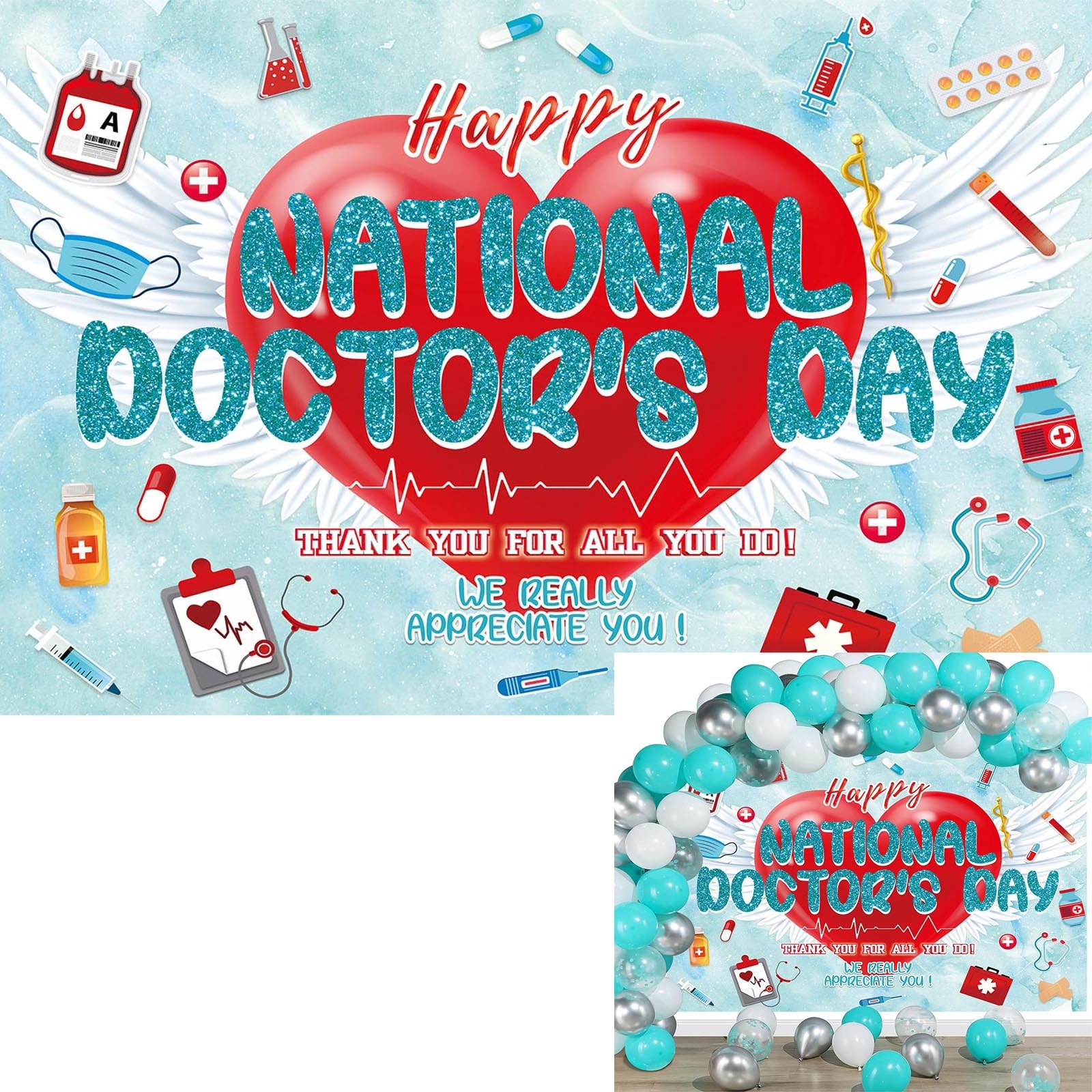 Happy Doctor's Day Banner National Doctors Day Backdrop Thank You Doctor Background Medical Doctor Appreciation Banner Party Decorations 6x4FT