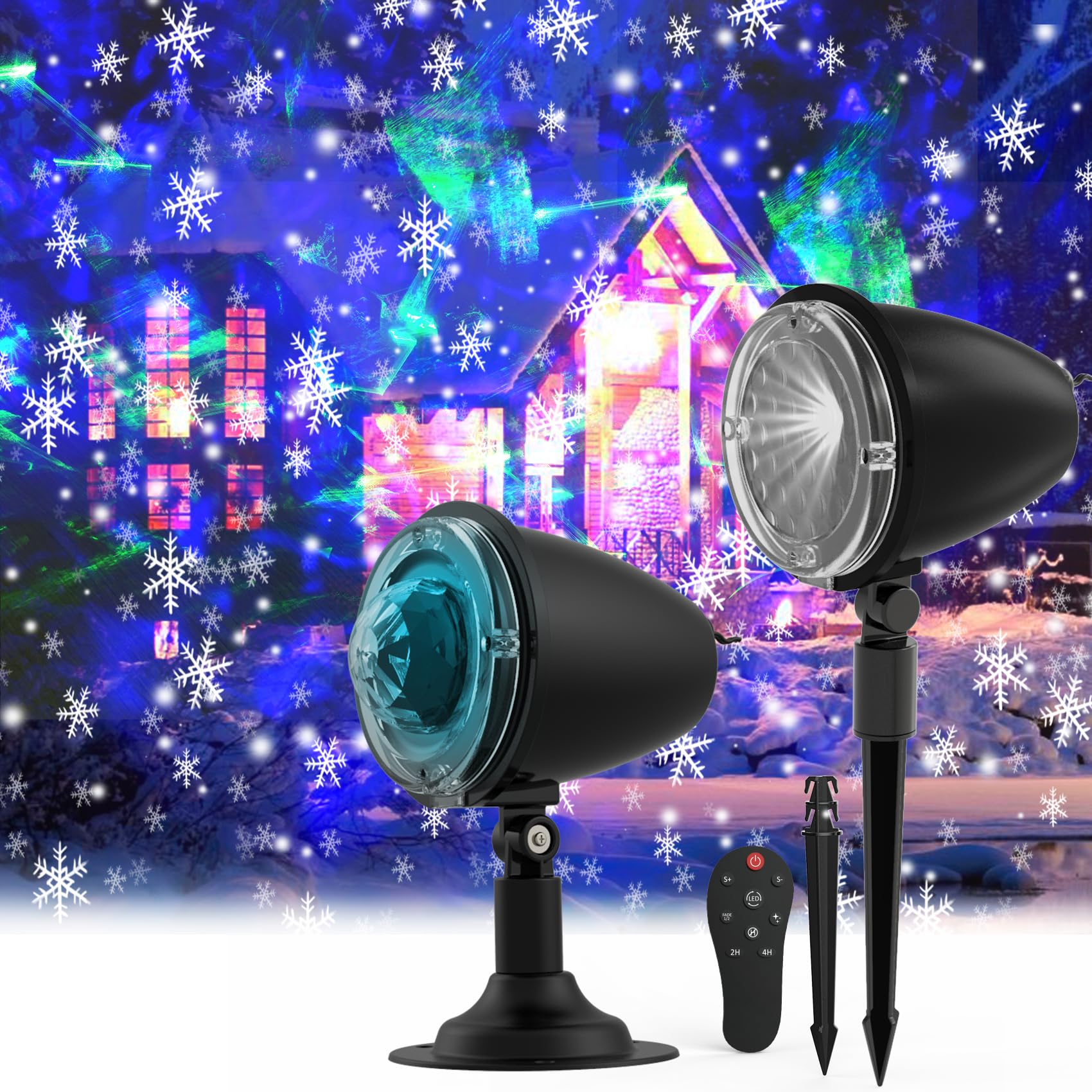 Christmas Projector Lights,Sanwsmo Snowflake Light Projector, Aurora Light with 10 Ocean Waves Remote Control, Holiday Projector Lights Lanscape Decorative Lighting for Home Party Wedding Decor