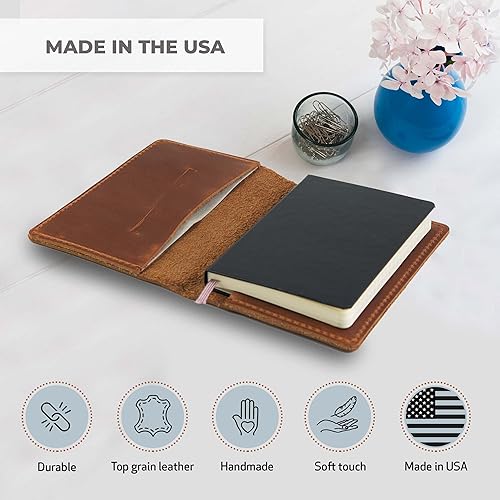 Miniatura 3 de Funda de cuero para cuaderno  Se adapta a bolsillo Moleskine de 3.5 x 5.5 pulgadas  Funda de cuero para diario  Funciona con cuadernos de tapa dura