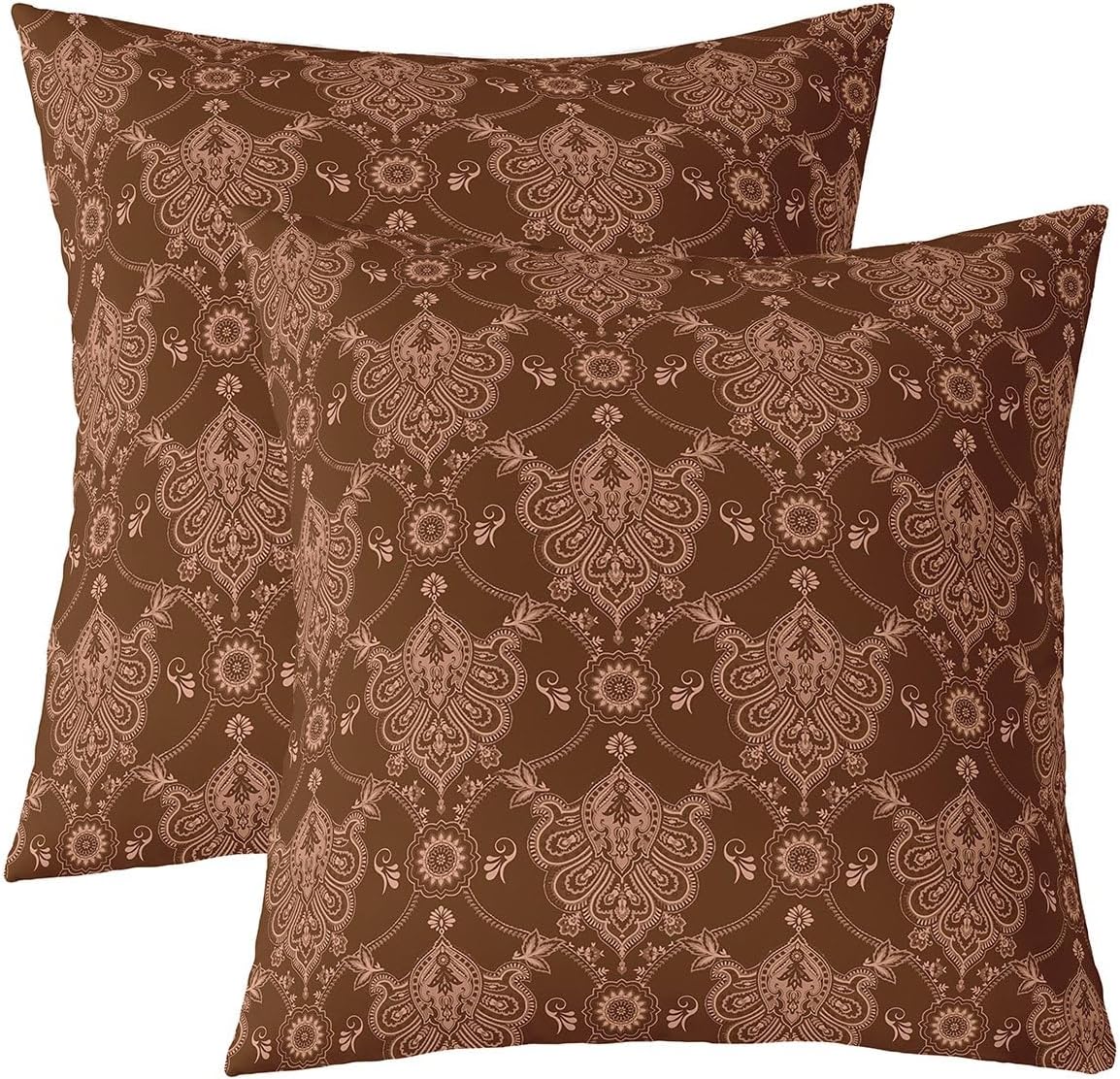 Feelyou Brown Damask Throw Pillow Covers Antique Drawing Classical Paisley Decorative Throw Pillowcases 24"x24" Set of 2 Soft Gothic Vintage Flower Floral Pillow Cases Cushion Covers Hotel Style