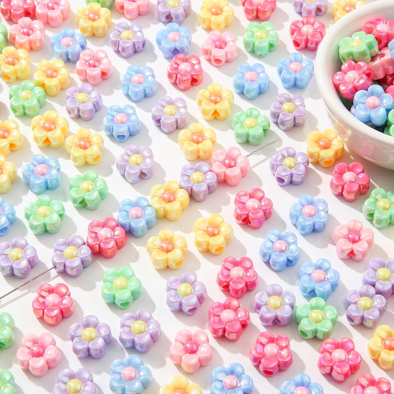 200pcs Ab Color Flower Acrylic Beads Rainbow Sun Flower Beads for Jewelry Making Handmade DIY Bracelet, Charms Keychain Craft Supplies (Daisy Flower) - Image 2