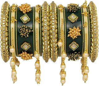 Artisanal Handmade Chura Bangles Set Jewelry for Women and Girls (2.6, Green)