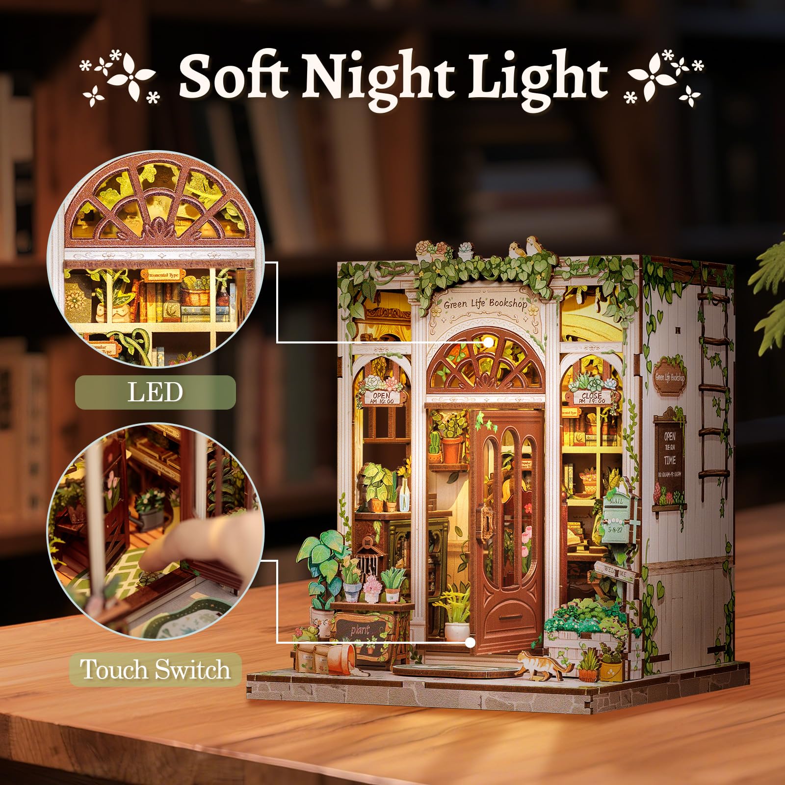 CUTEBEE Book Nook Kit, DIY Wooden Miniature House Garden, Miniature House DIY Bookshelf Decoration - Image 2