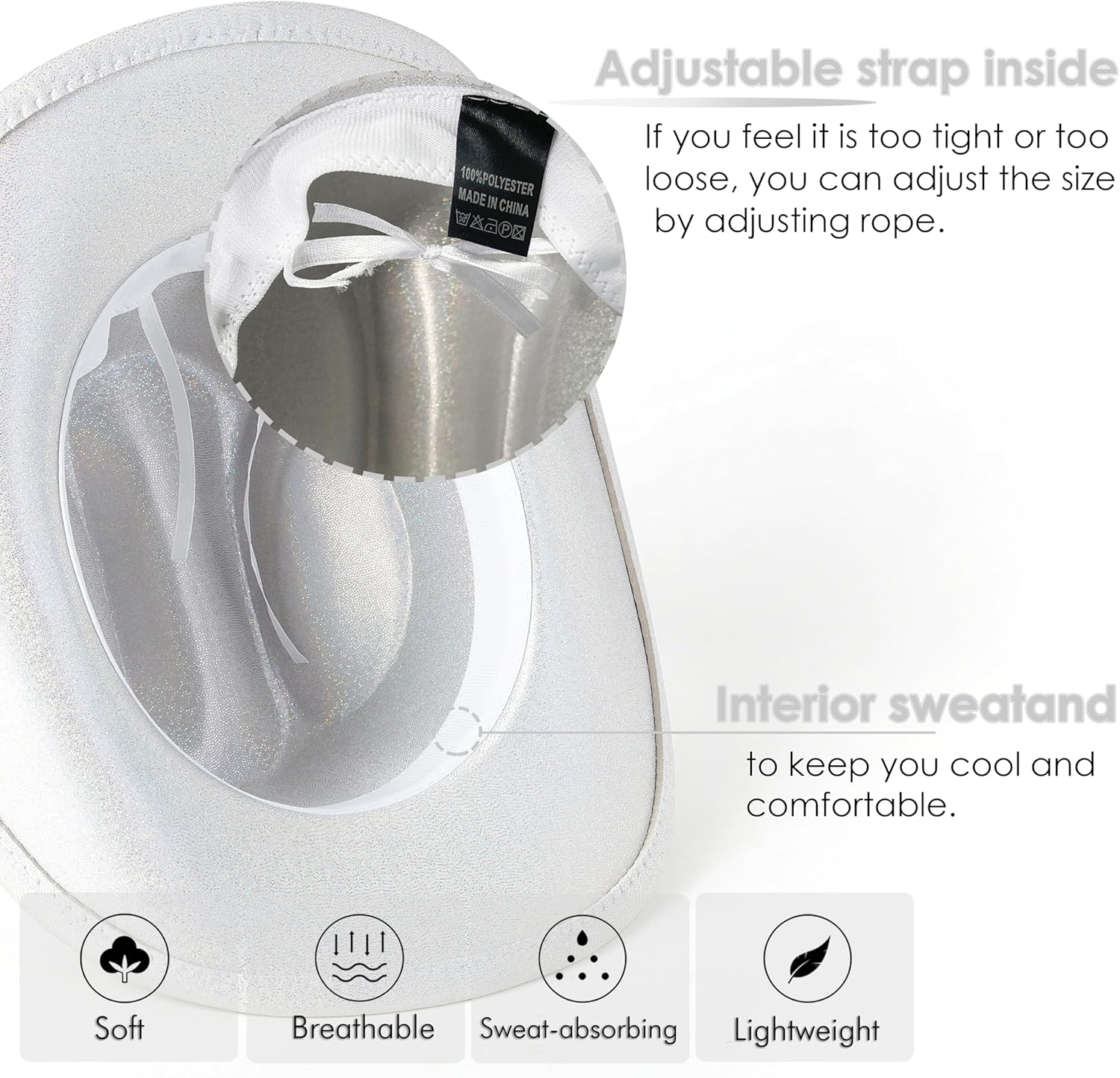 Gossifan Women Men Wide Brim Cowboy Hats with Rhinestone Buckle for Party Disco Sparkly Cowgirl Hat - Image 5