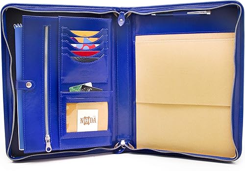 Noda Cartera de piel ejecutiva profesional con cierre de cremallera currículum, documento, bloc de notas, tableta, organizador de bloc de notas