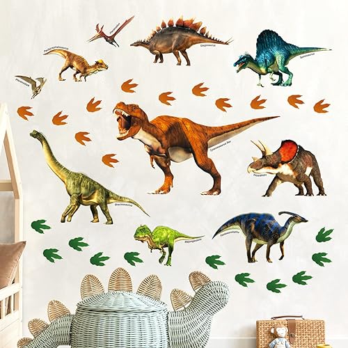 Miniatura 2 de DECOWALL DS8-2012 Calcomanías de pared de dinosaurio para despegar y pegar, calcomanías de pared extraíbles para niños, guardería, dormitorio, sala