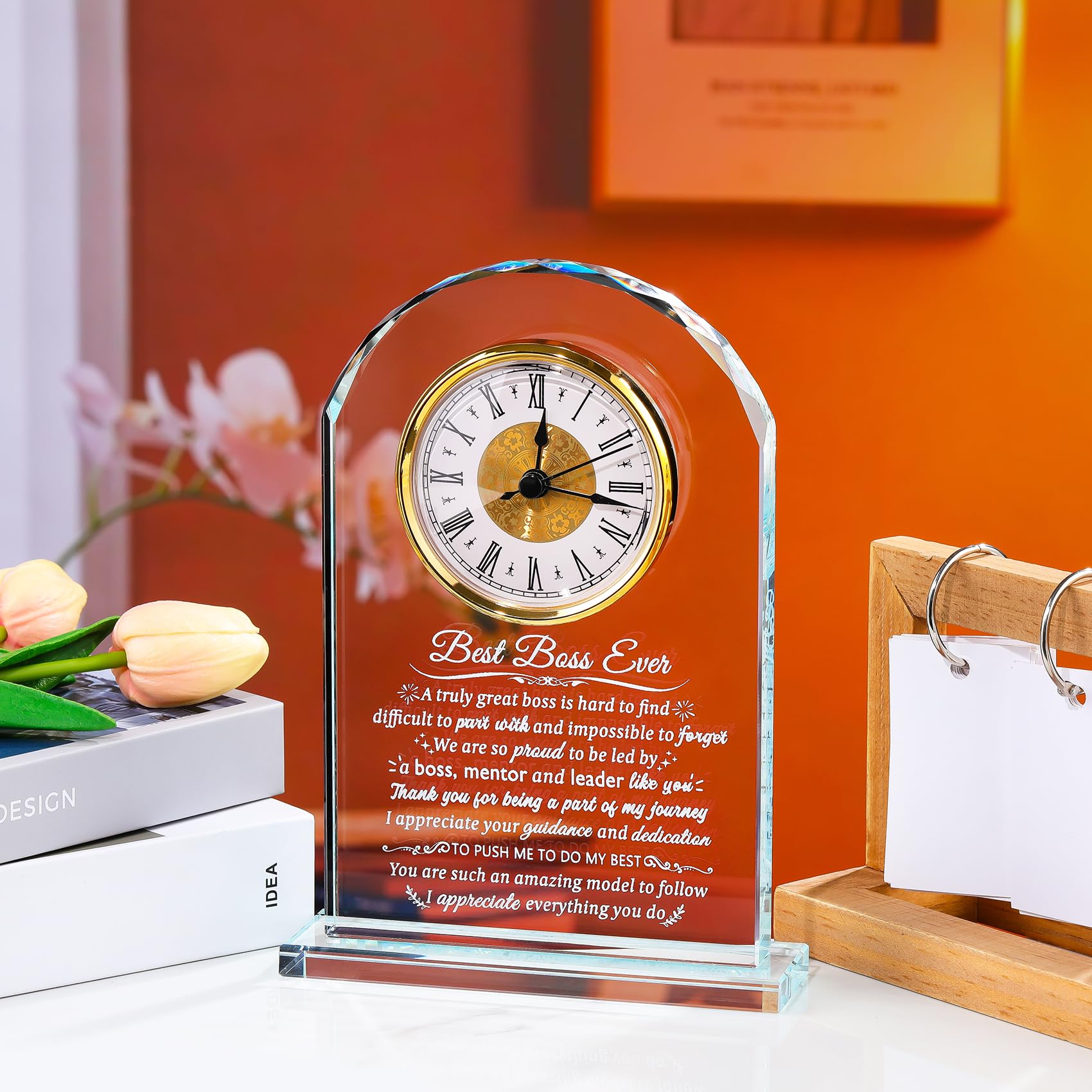 Reloj de cristal, regalo personalizado para mujeres, regalo de agradecimiento personalizado para hombres, reloj de jubilación, regalo para dama, jefa, despedida, idea de regalo para el día del jefe,