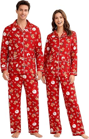 Matching Christmas Pajamas for Couples, Women & Men, Size S-XXL | Soft Long Sleeve PJs Set, Cozy Festive Lounge Sleepwear. Perfect for Christmas Morning & Winter Nights. Great Holiday Gift!