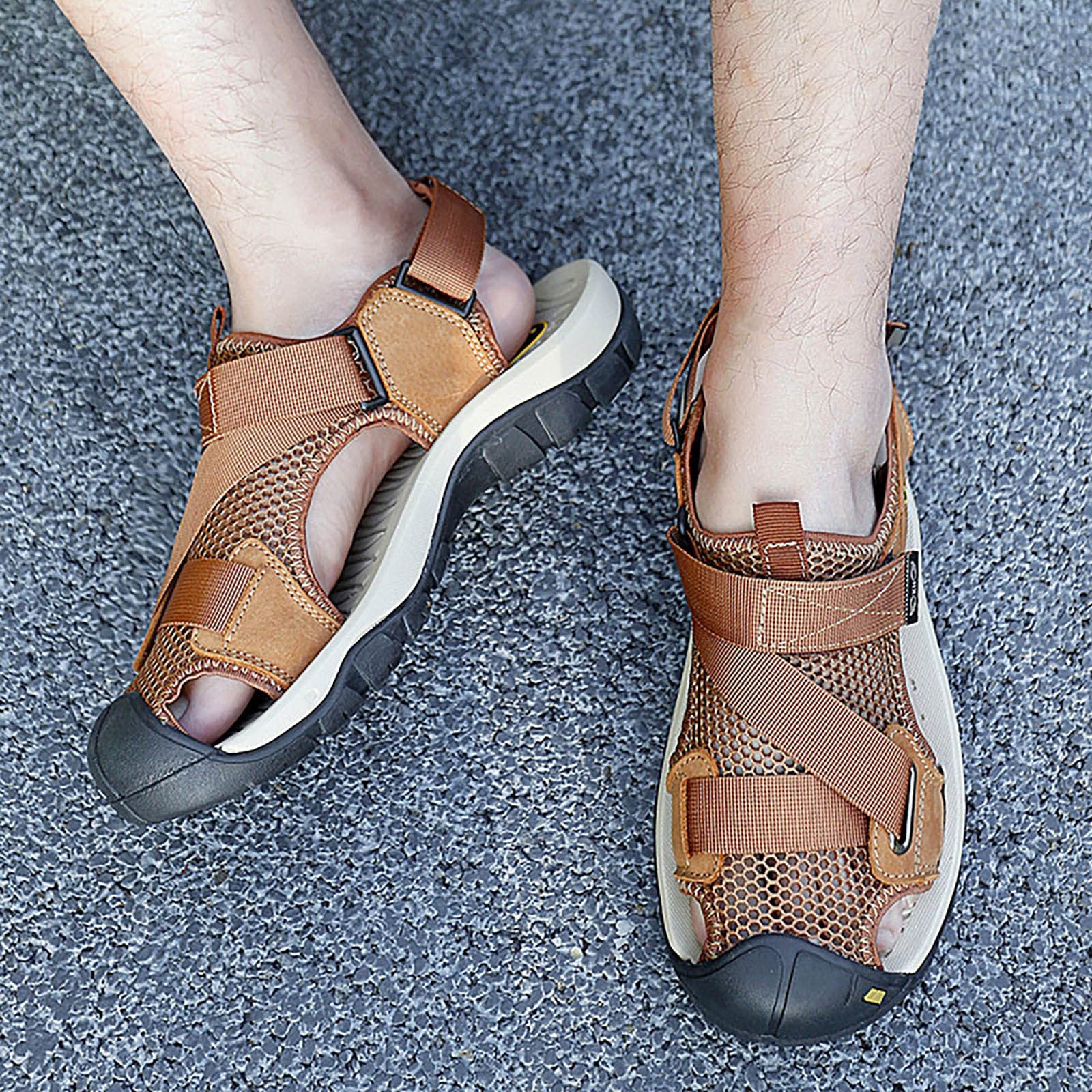 Sandalias Playa Hombre Suela de Goma Cuero con Bandas Ajustables Senderismo Moderno Chanclas Piscina Punta Cerrada Zapas Calzado Sandalia Ligero Antideslizante Comodo para Surf Ciudad