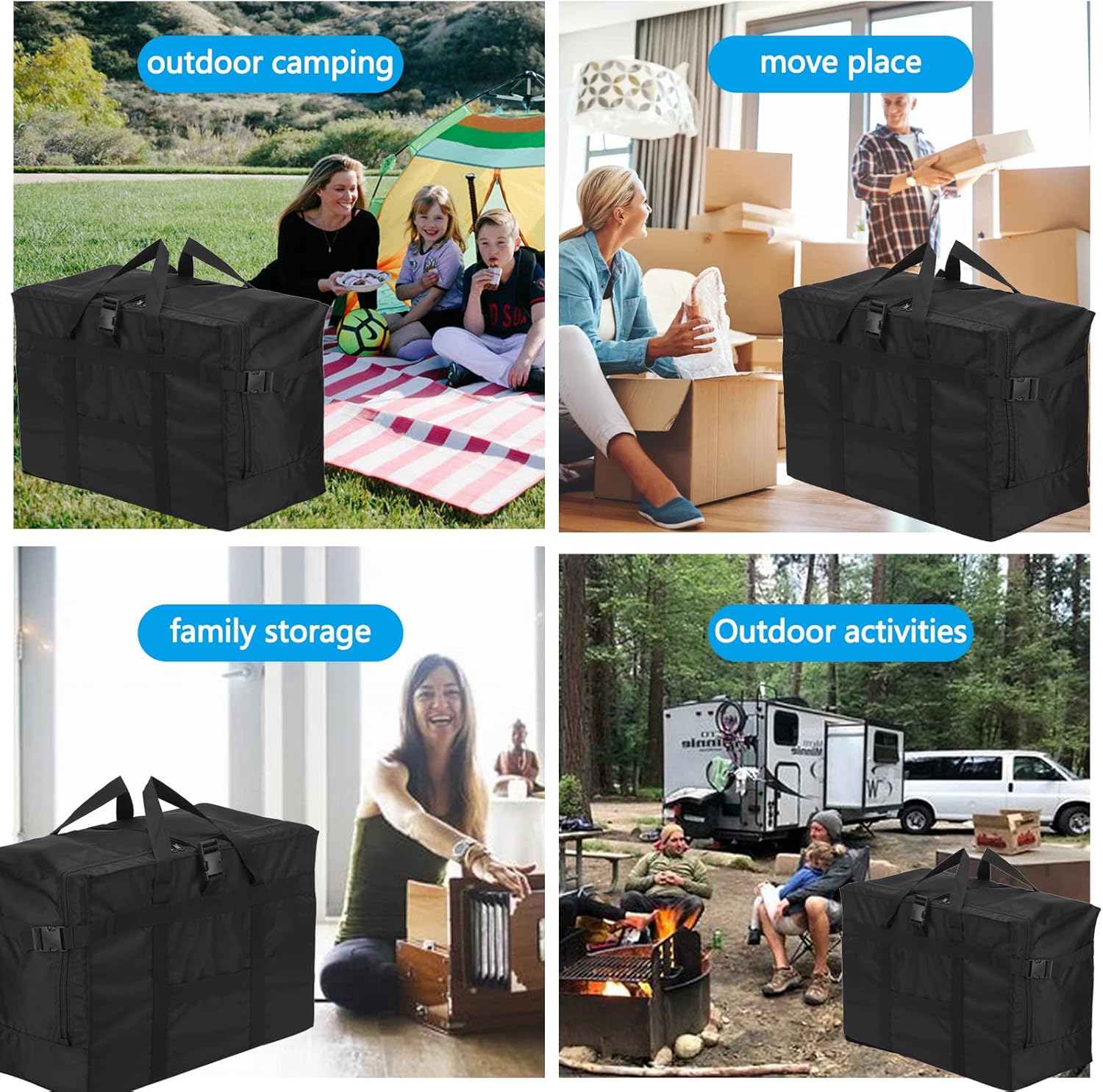 Travel Duffel Bag,75L For Spirit Airlines Foldable Travel Duffle Bag Tote,RicoRich Carry on Luggage Sport Duffle for Weekender/Vacation/Camping/Beach/Tent(Black) - Image 6