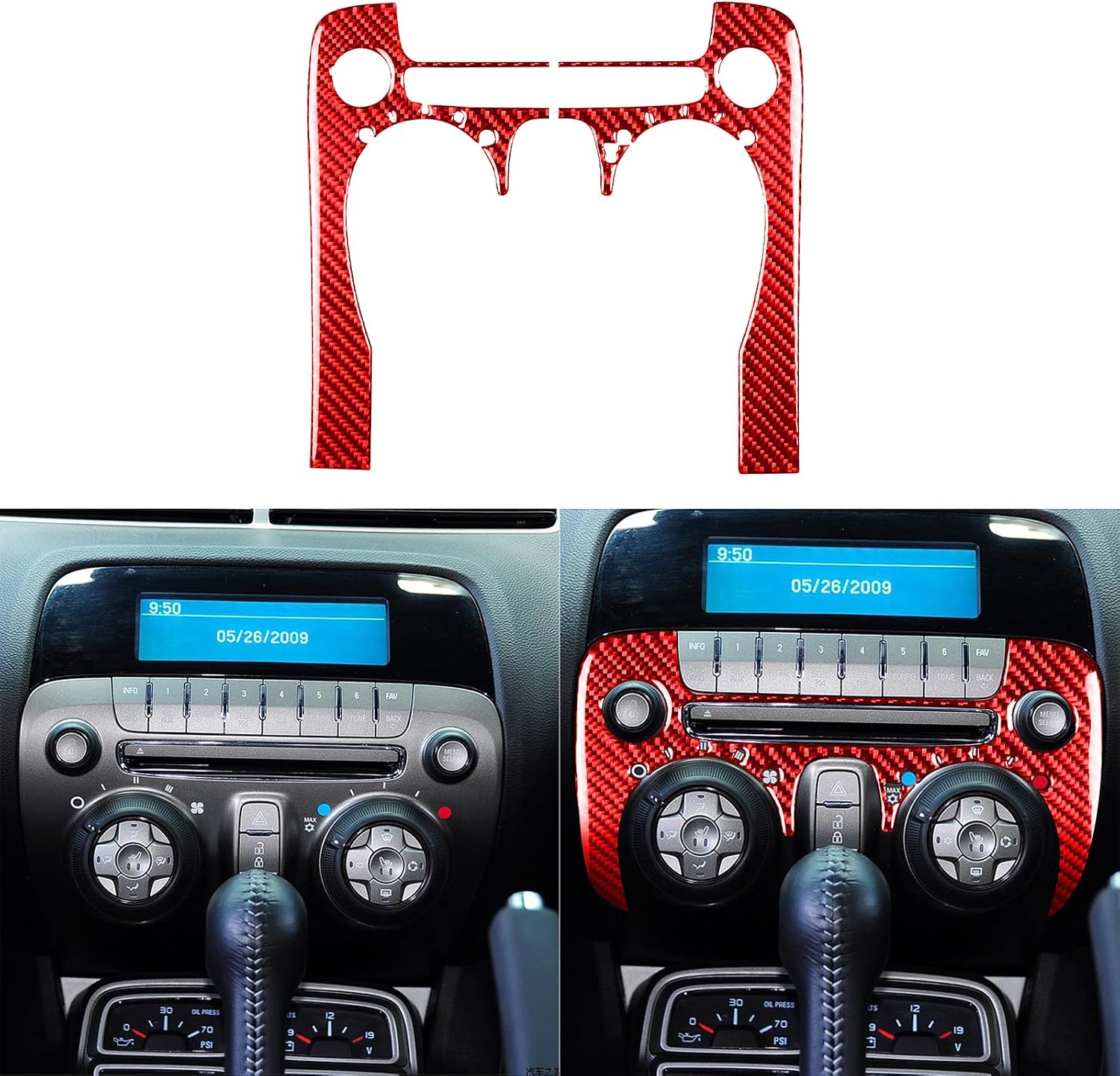 Car Center Console Control Button Panel Sticker Real Quality Carbon Fiber Interior Trim Compatible with Chevy/Chevrolet Camaro 2010-2015 2011 2012 2013 2014 Decal Accessories Decoration Red