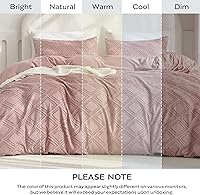 Vista 9 de JELLYMONI Juego de funda de edredón rosa, queen, de microfibra estilo capitoné, texturizado, bohemio, patrón geométrico de rombos jacquard