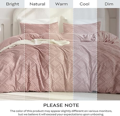 Miniatura 9 de JELLYMONIJuego de funda de edredón rosa, queen, de microfibra estilo capitoné, texturizado, bohemio, patrón geométrico de rombos jacquard con