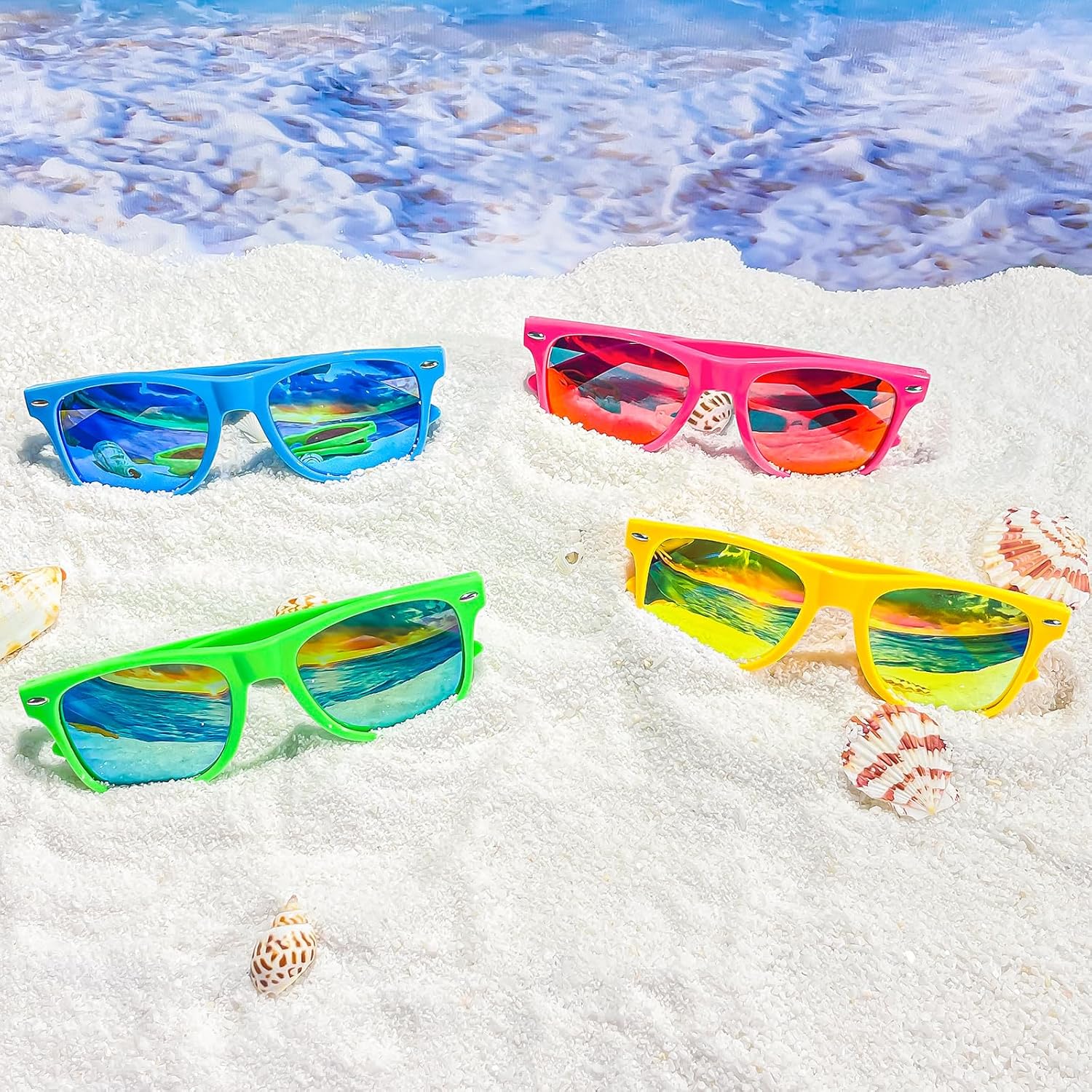 Matcheck 24 Neon Colors Sunglasses Mirrored Lens Bulk Glasses Retro Classic Party Favors Birthday Pool Unisex Adult