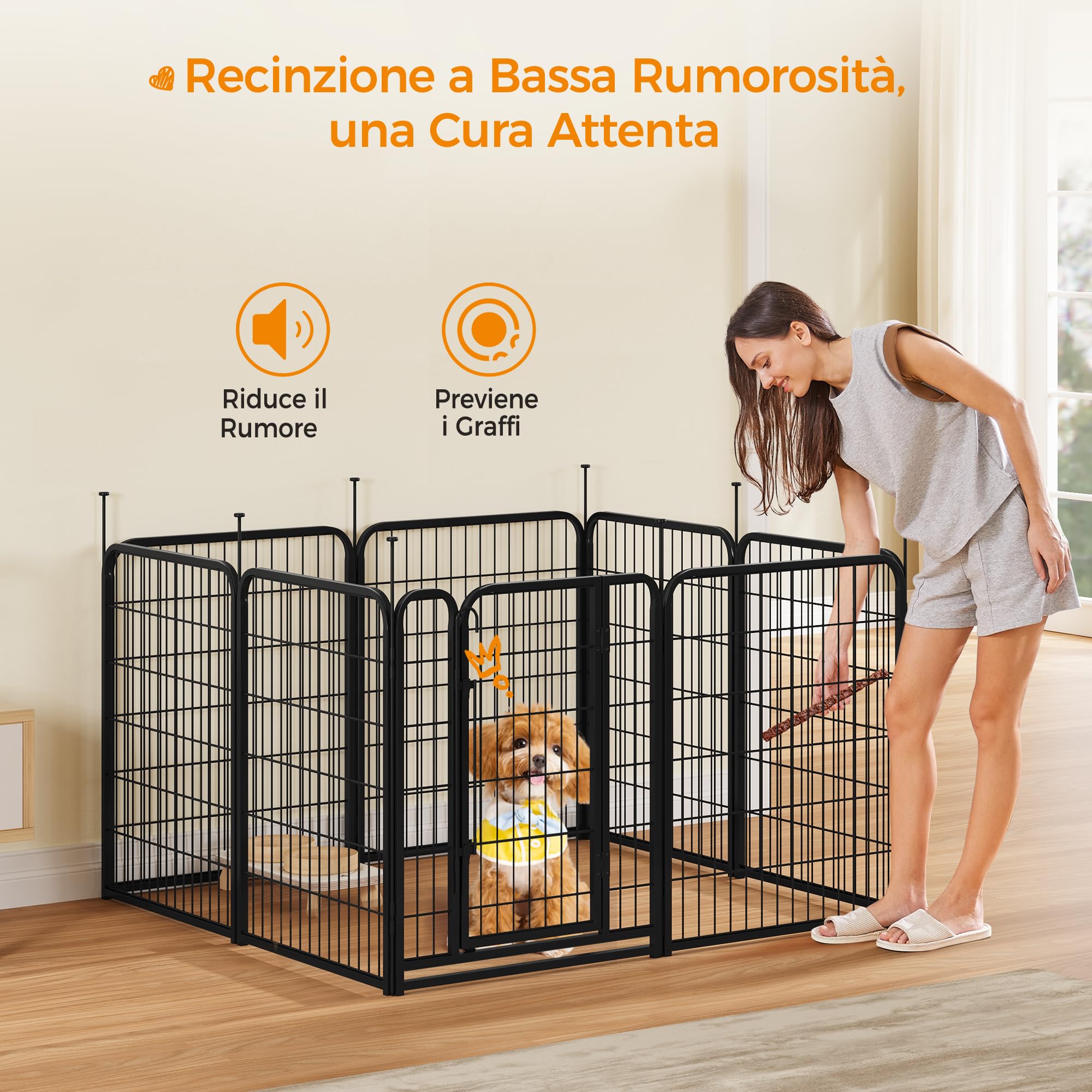 Yaheetech Recinto per Cani Cuccioli Conigli Gatti Animali da Interno e Esterno Giardino Rete Recinzione Ferro 8 pz 65 x 80 cm Pieghevole e Portatile