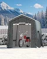 GarveeLife 6x8 Outdoor Portable Storage Shed - Waterproof UV-Resistant Tarp, Roll-Up Door, Ventilated Shelter for Motorcycles, Firewood & Tools (Gray)