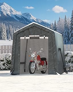 GarveeLife 6x6 ft Outdoor Portable Storage Shed with Roll-Up Door & Vent, 240G Heavy-Duty Shelter Waterproof PE Tarp, UV-Resistant Storage Sheds for Motorcycle, Firewood, Garden and Tools -Gray