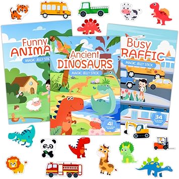 ASTARON 3 Pack Reusable Sticker Book for Toddlers 3D Sticker Scenes Book Educational Sensory Educational Toy Travel Toy Aeroplane Activities for Children