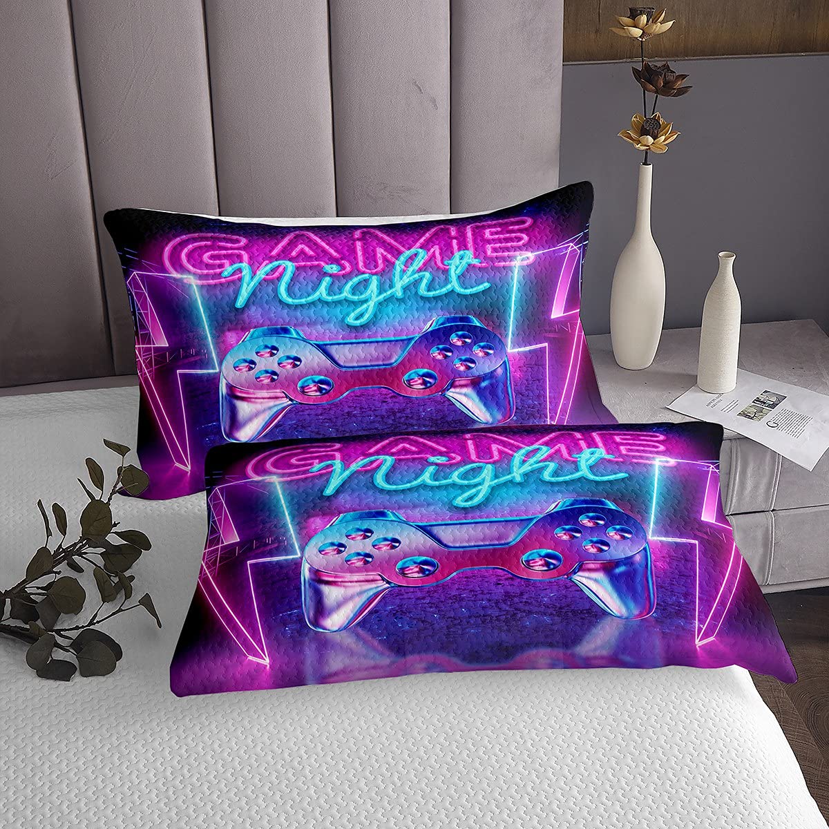 Gamepad Narzuta dla dzieci Gra Noc Narzuta Zestaw dla chłopców Nastolatków Kontroler gier wideo Pikowany Narzuta Oddychająca Szykowna Nowoczesna Konsola dla gracza Pikowany Pokój Dekoracja Zestaw pościeli Pojedynczy Rozmiar