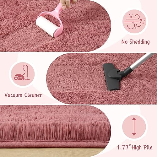 Miniatura 53 de LOCHAS Alfombra esponjosa para dormitorio, 2.6 x 5.3 pies, alfombra lanuda para dormitorio, mesita de noche, alfombra ovalada suave para sala