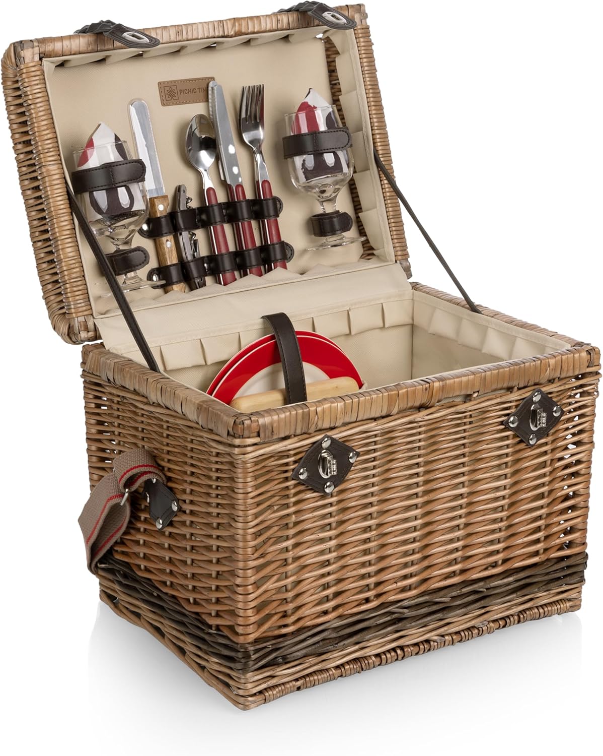 PICNIC TIME Yellowstone Picnic Baskets, Moka Collection - Brown with Beige & Red Accents, One Size