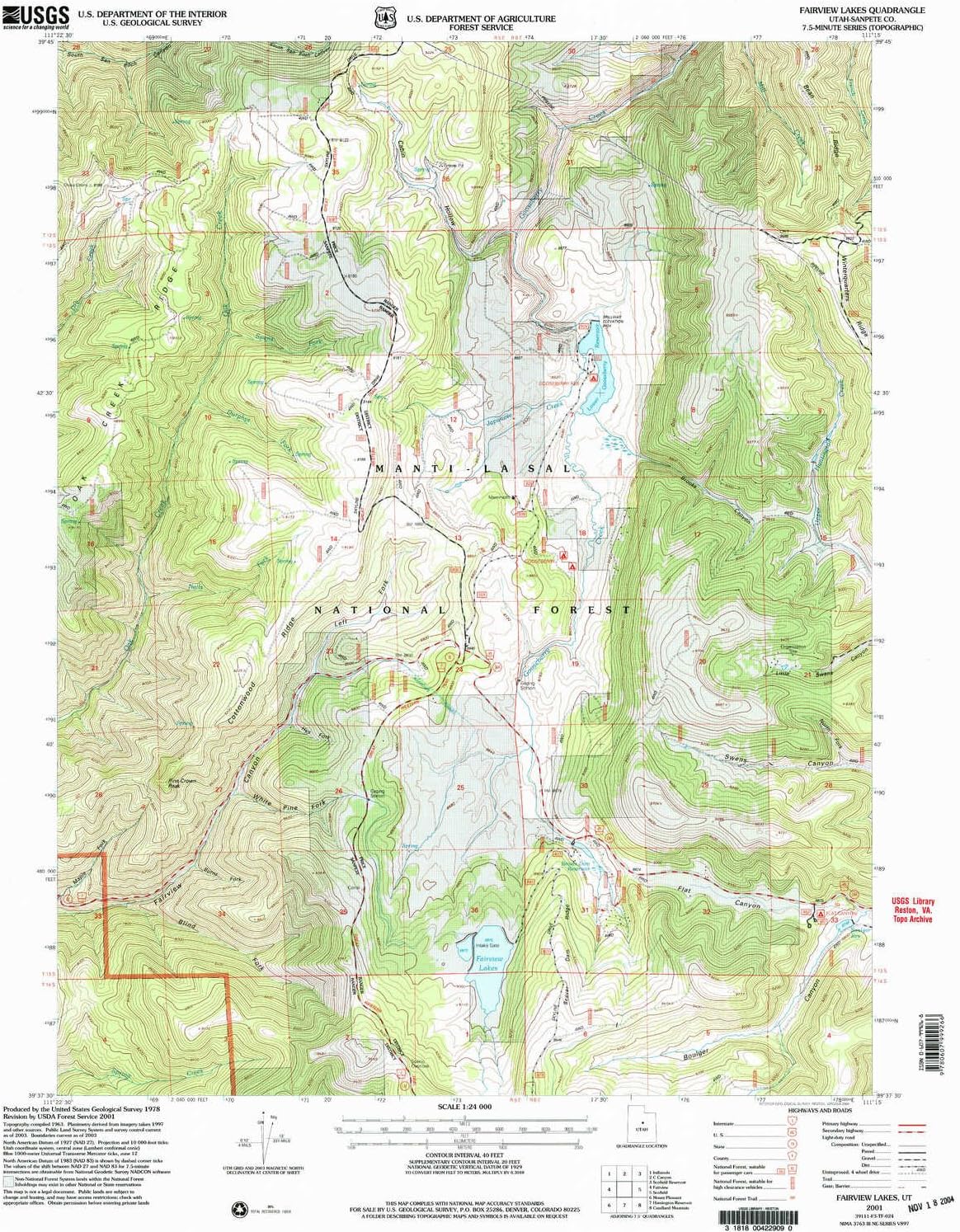 YellowMaps Fairview Lakes UT topo map, 124000 Scale, 7.5