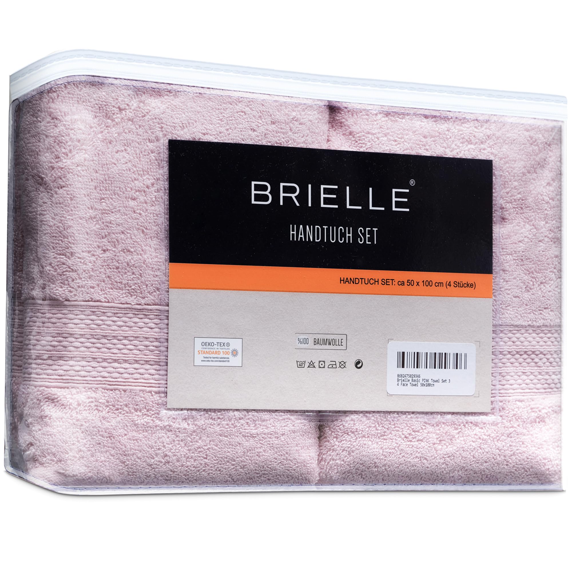 Brielle Handdoekenset van 100% katoen - 4 handdoeken 50x100 cm, katoen zeer absorberende handdoeken voor de badkamer, badhanddoek in hotel- en spa- kwaliteit, verpakking van 4, roze