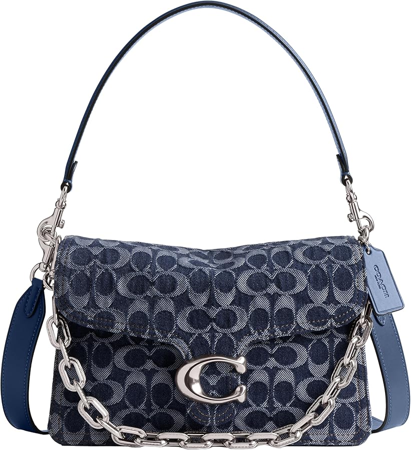 Coach Signature Denim Tabby Shoulder Bag with Chain, LH/Deep Blue