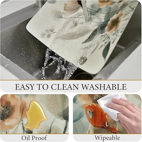 Miniatura 4 de Juego de 6 manteles individuales de piel sintética, impermeables, resistentes al calor, diseño floral, antideslizantes, para comedor, interior y