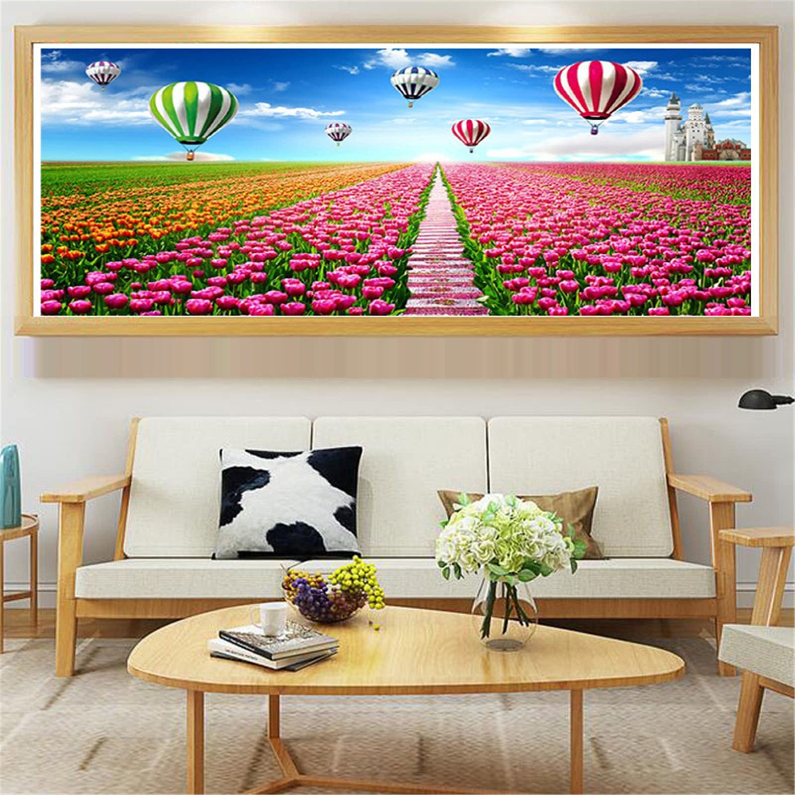 DIY 5D Diamond Painting Pełne zestawy balonów na gorące powietrze kwiat różowy diament obraz według liczb duży pełny kryształ dżetów haft krzyżykowy mozaika płótno ściana sztuka dekoracja kwadratowa wiertarka, 60 x 120 cm