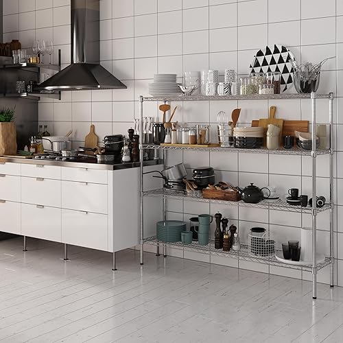 Miniatura 5 de Kit de estantería de alambre cromado de 4 niveles de 14 pulgadas de profundidad x 60 pulgadas de ancho x 54 pulgadas de alto  Unidad de estante de