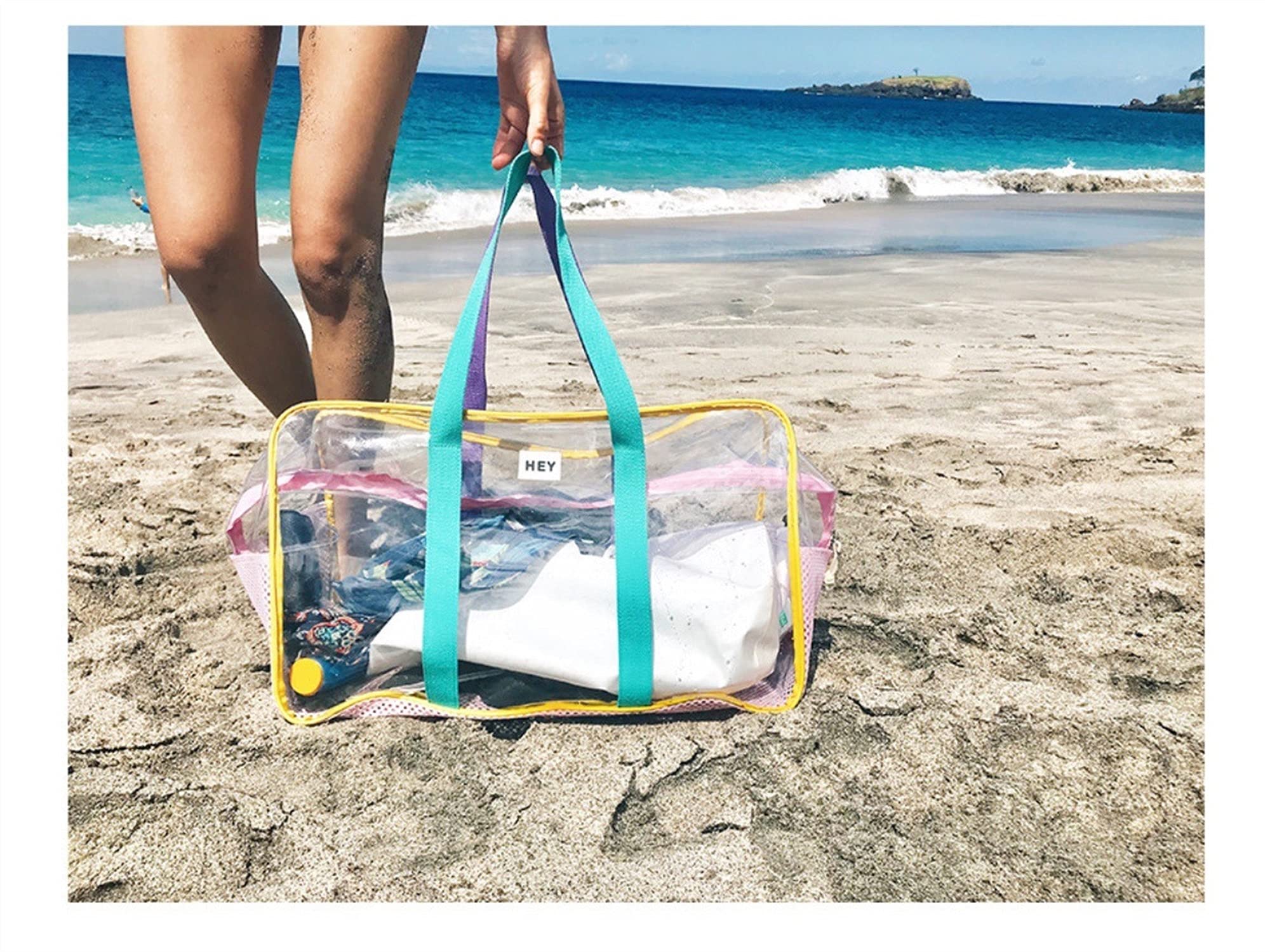 Sac de Plage Été Transparent Sacs fourre-Tout à Grande capacité imperméable à Grande capacité Panier Plage 661 (Color : White, Size : Large(Max Length) 50cm)