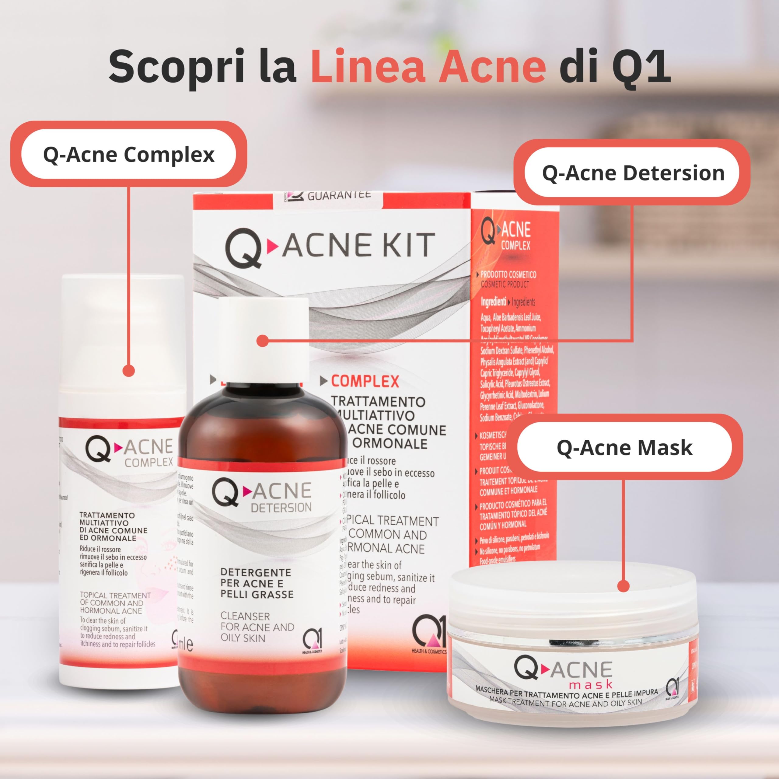 Q1 Q-Acne Complex, Crema Anti Acne con Acido Salicilico, per Viso | Rimuove brufolo e rossore | Trattamento per acne giovanile ed ormonale, 40ml