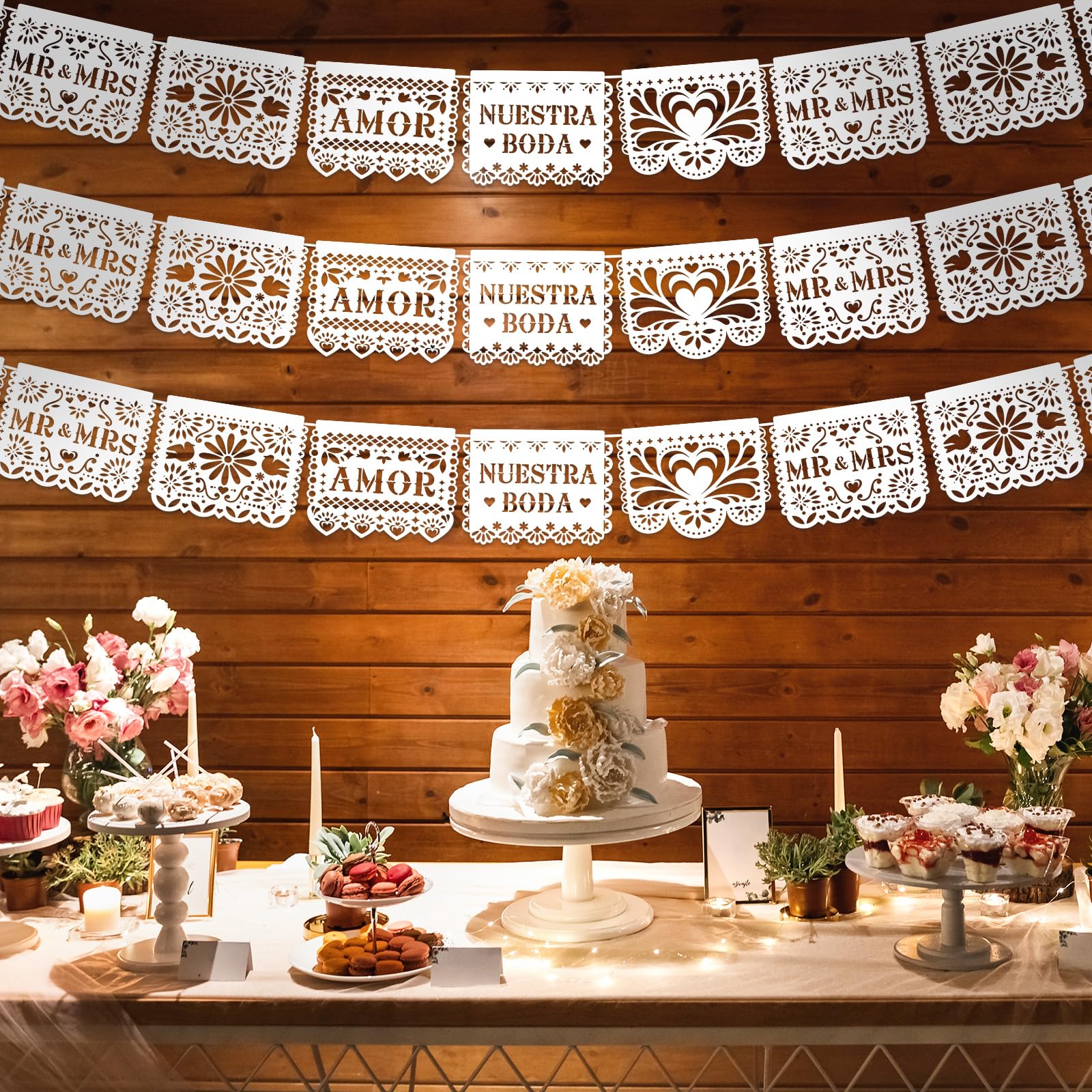 Bannière mexicaine blanche en plastique pour décoration de mariage chic et baptême extérieur