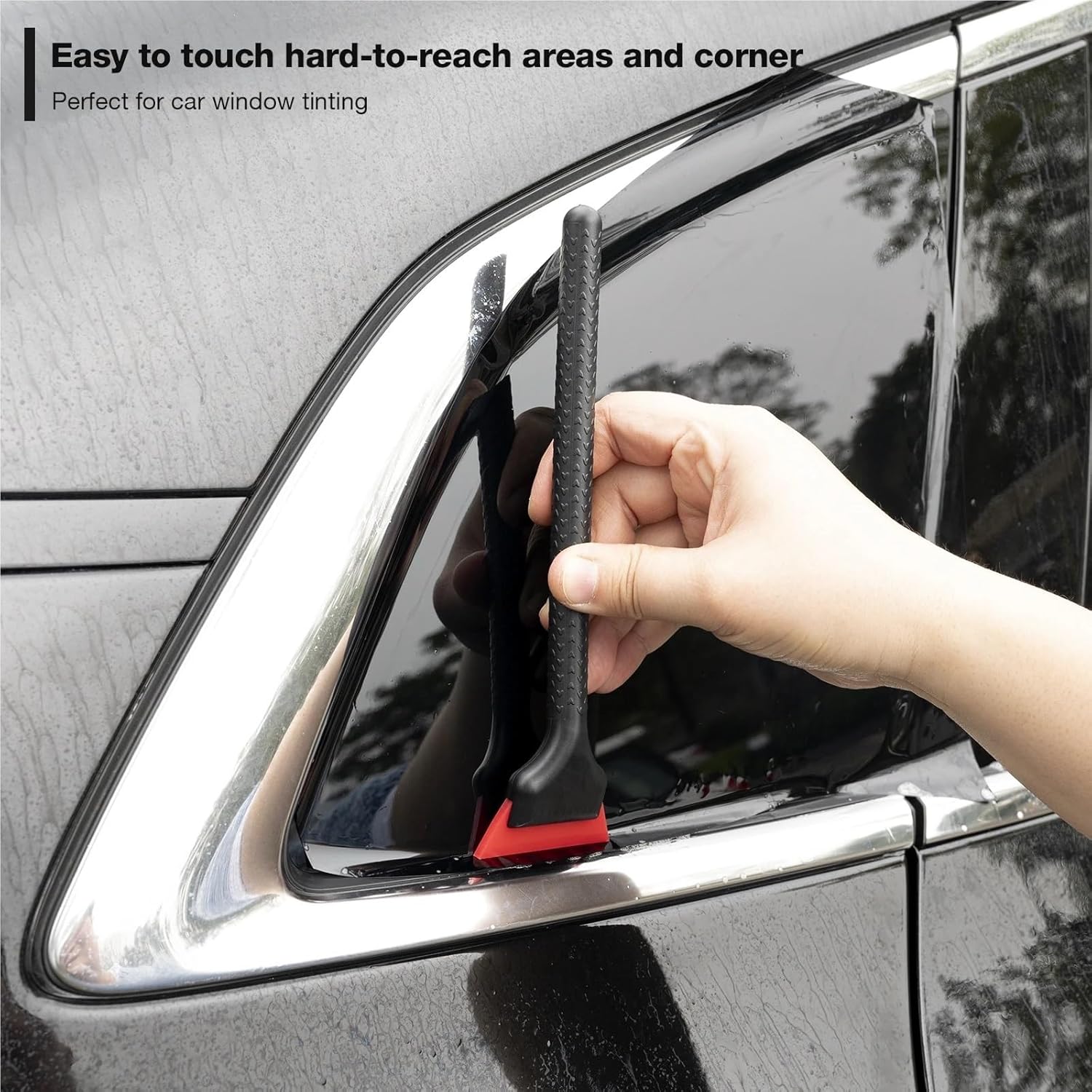 Small Window Tint Mirror Squeegee Different Softness Rubber Blade Scraper Car Corner Windshield Handheld Cleaning Tool(Silver)
