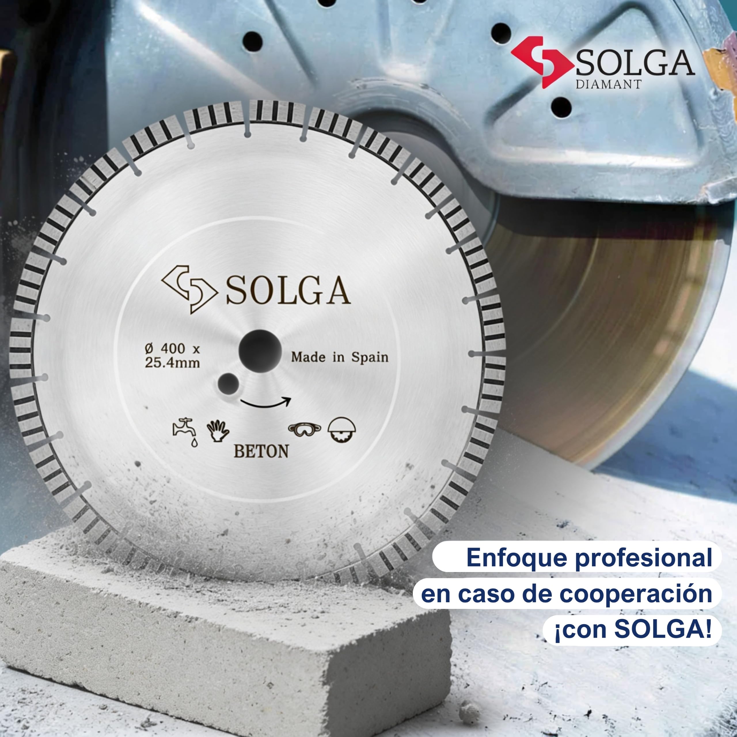 SOLGA Disco de corte Diamant Turbo de 400 mm, hormigón, piedra, hormigón armado, ladrillo, granito, asfalto, amoladora angular (gasolina/eléctrica), larga vida útil, orificio de 25,4 mm