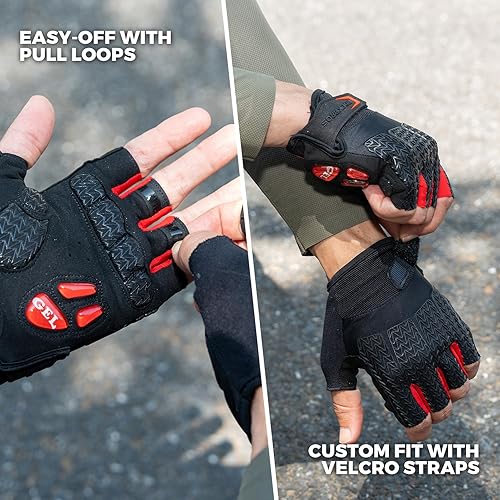 Miniatura 4 de ROCKBROS Guantes de ciclismo para hombres y mujeres con almohadilla antideslizante que absorbe los golpes, guantes de ciclismo sin dedos, ligeros y