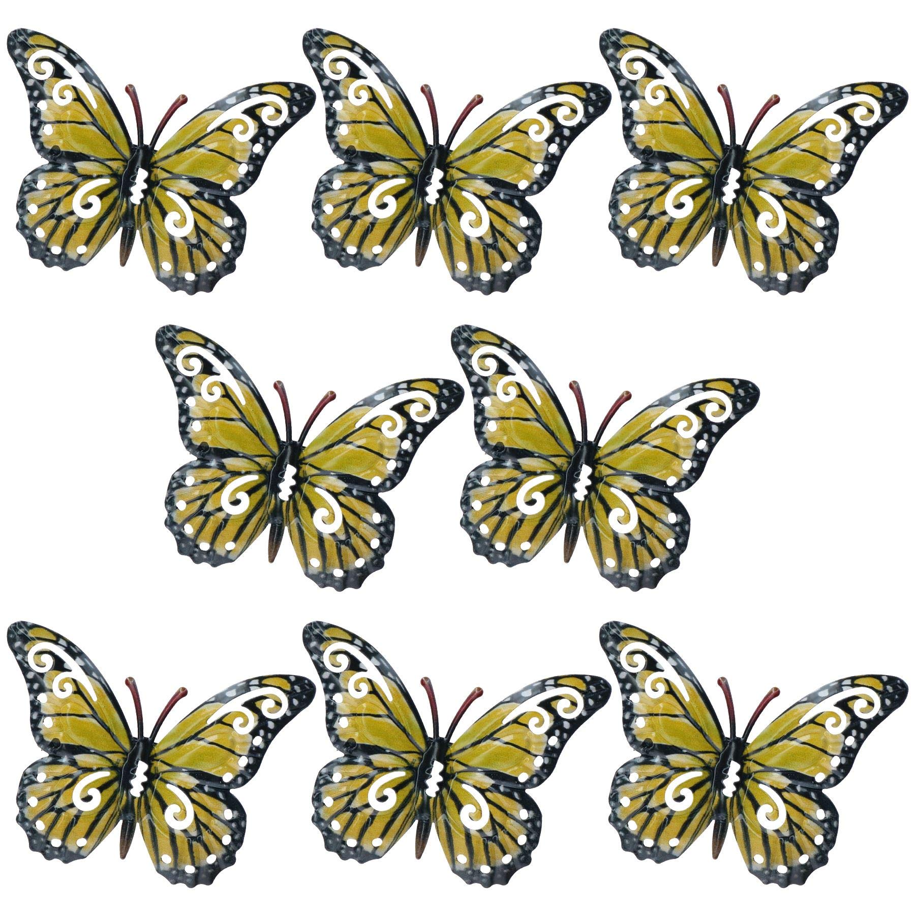 Mariposas amarillas de metal para jardín, adornos de pared exterior set de 8 AB Tools
