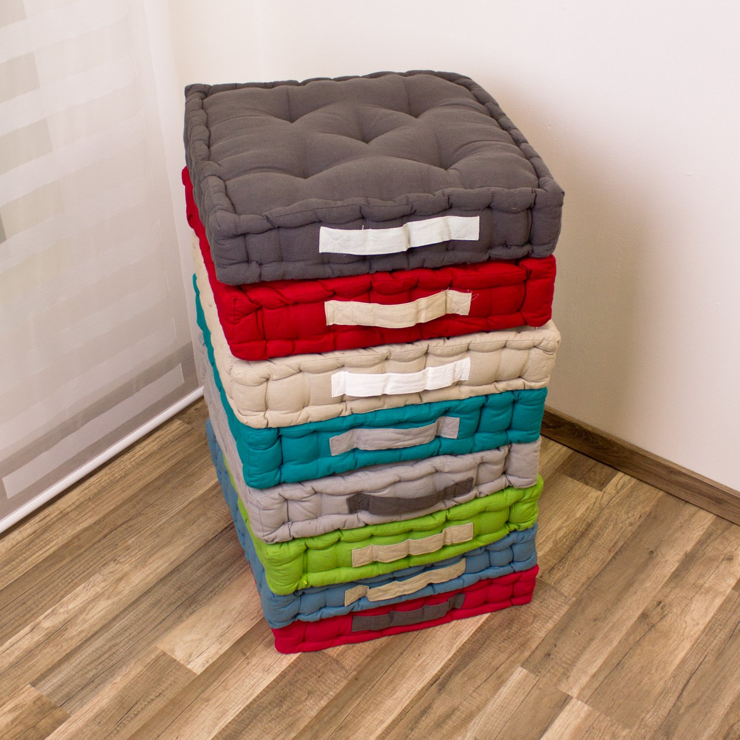 Sitzkissen Uni aus Baumwolle (170g/m2) - 45x45x10cm - Bodenkissen, Stuhlkissen, Sitzerhöhung (Mausgrau/Hellgrau)