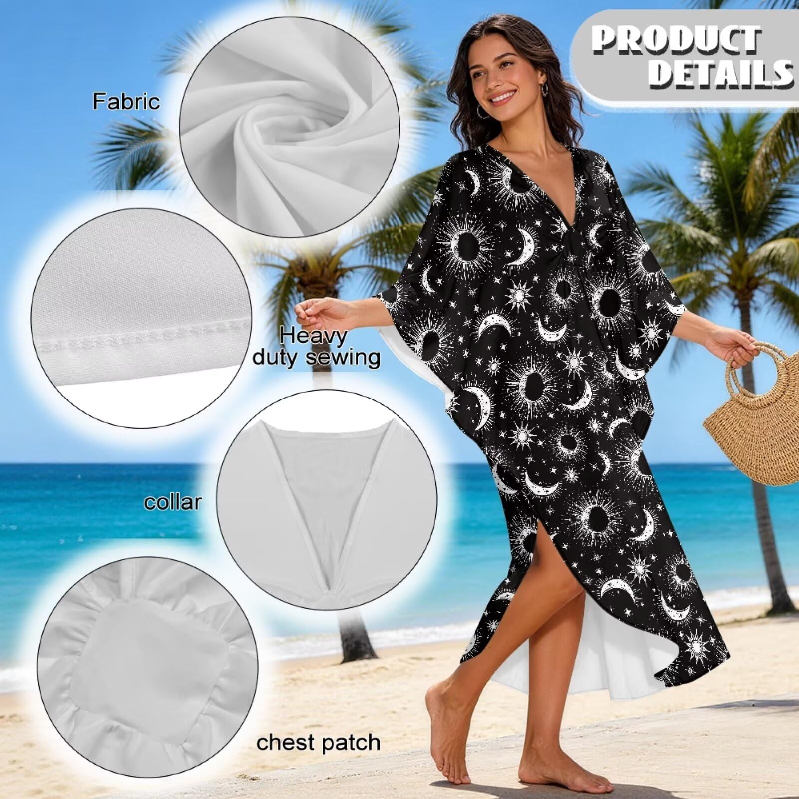 Poceacles Traje de baño de verano para mujer, talla grande, vestido caftán, para descansar, playa, mangas de murciélago, trajes casuales
