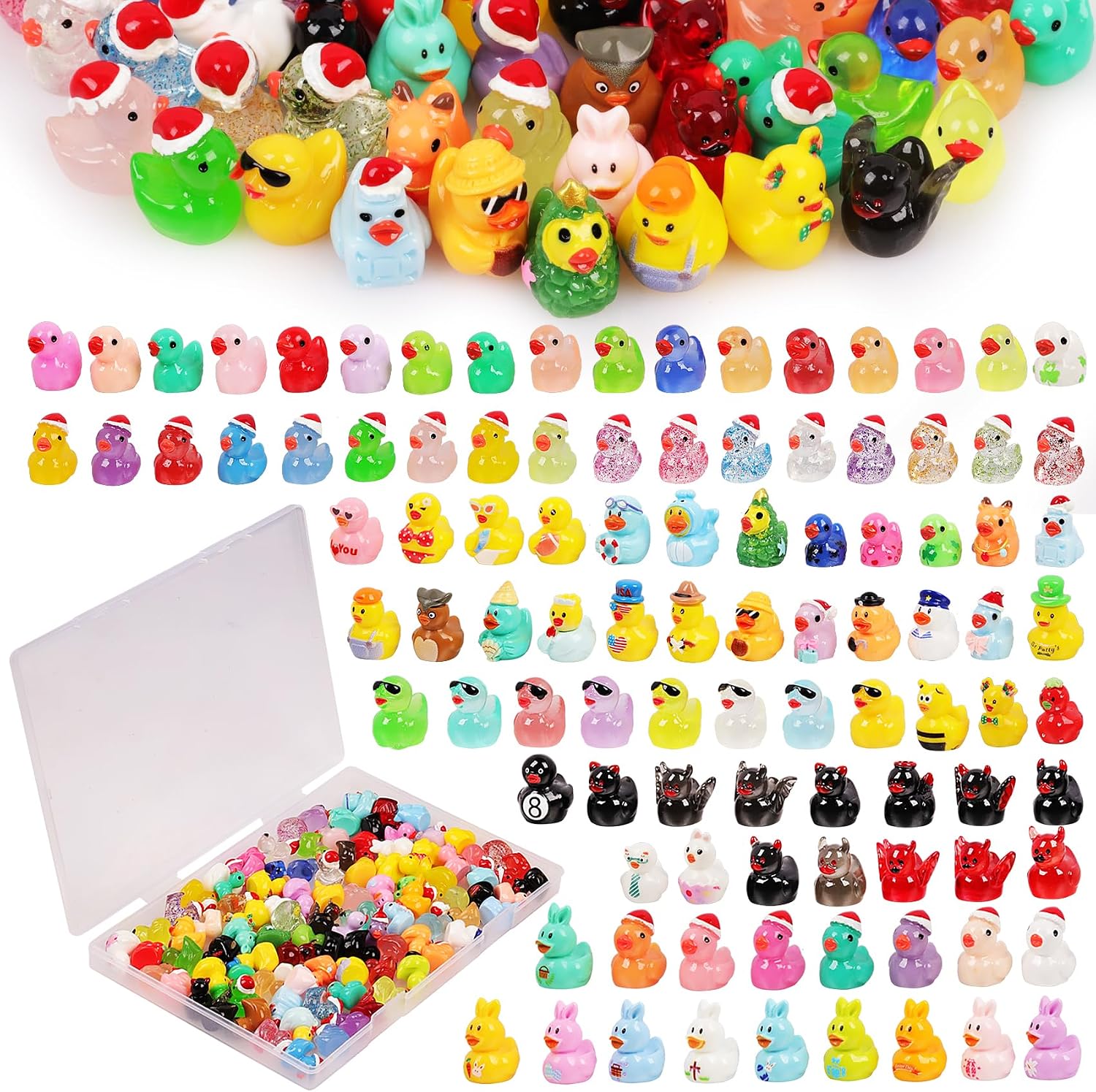 100 Pack Mini Ducks Bulk, Mini Resin Ducks, Cruise Ducks, Tiny Ducks to Hide, Assorted Miniature Ducks, Lucky Ducks and Resin Duck Figurines for Fairy Gardens, Aquariums, Terrariums and Collecting