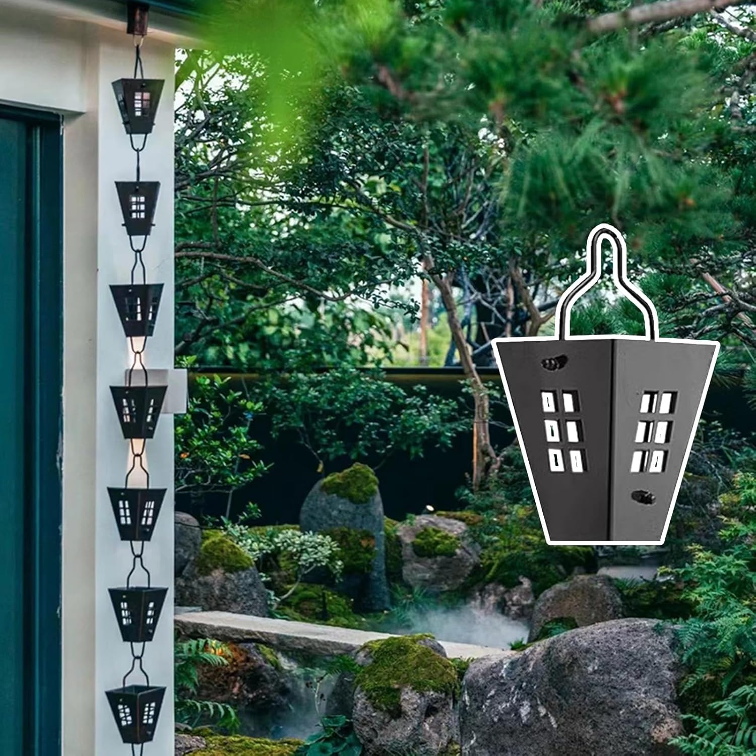 Aluminum Rain Chain for Heavy Rain, Square Rain Gutter Chain Downspout Replacement, Decorative Rain Catcher Chain for Eaves, Drainage,2.2m(7.2ft)