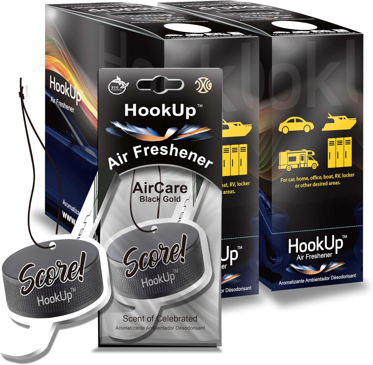 Soccer Car Air Freshener by HookUp - 10 Pack - Black Gold Scent (Extra Strong) | Unique Soccer Gift for Players, Coach, Fans | Hanging Car Accessory with Long Lasting Fresheners Smell
