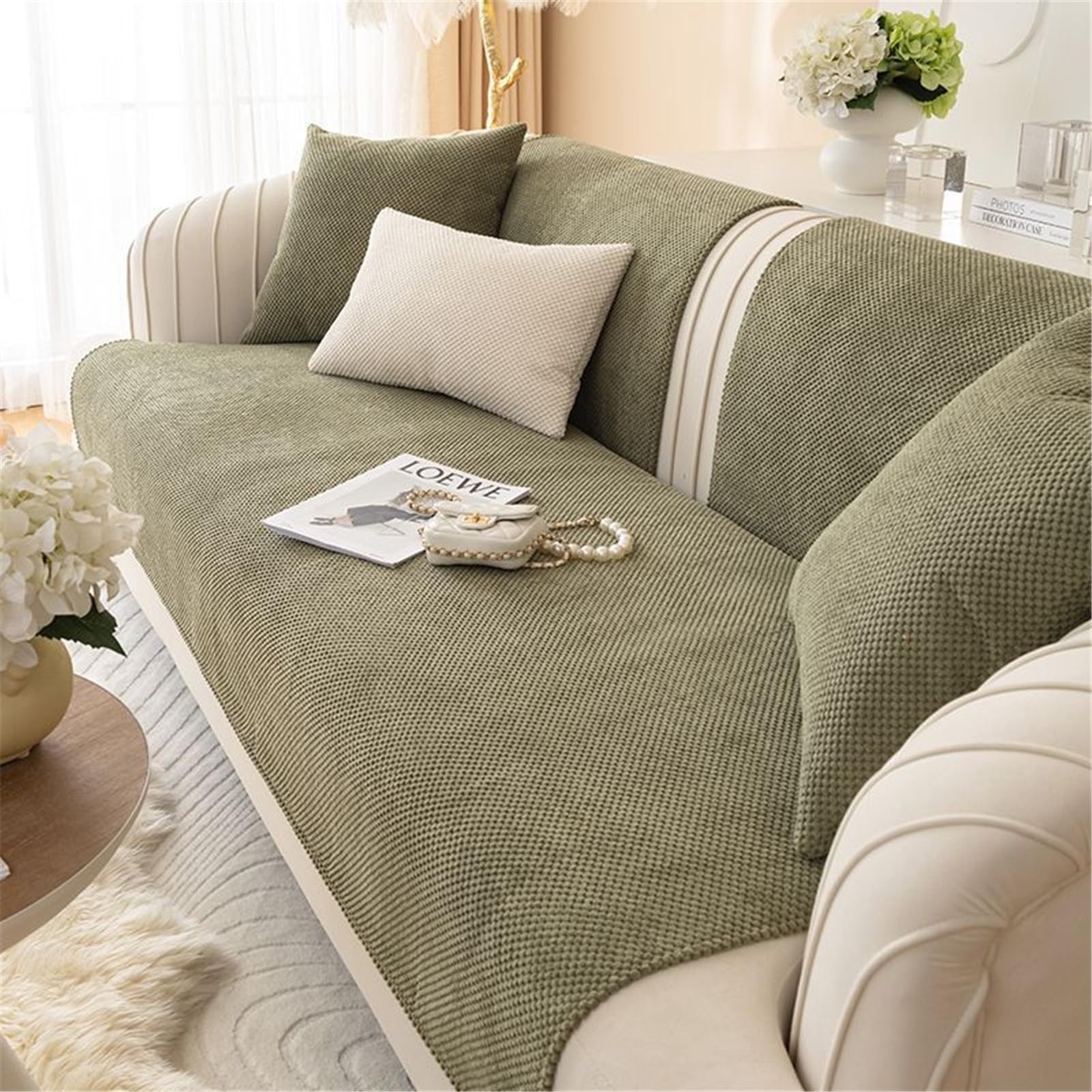 Housse de canapé antidérapante douce avec tapis de protection infroissable