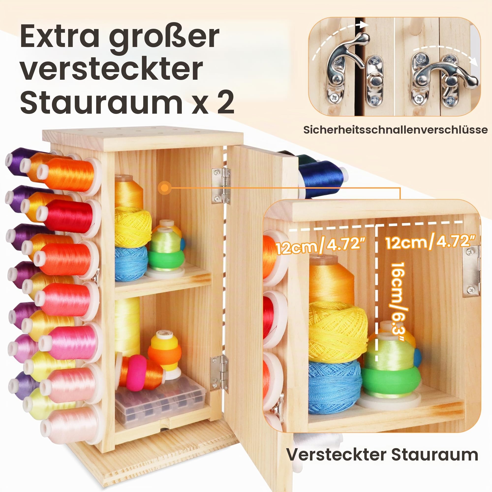 New brothread 93 Spulen (DIY) 360° Voll Rotierende Holz Fadenhalter/Garnhalter/Fadenspulen Organizer mit inneren Aufbewahrungsfächern zum Nähen, Quilten, Sticken, Haare Flechten und Schmuck