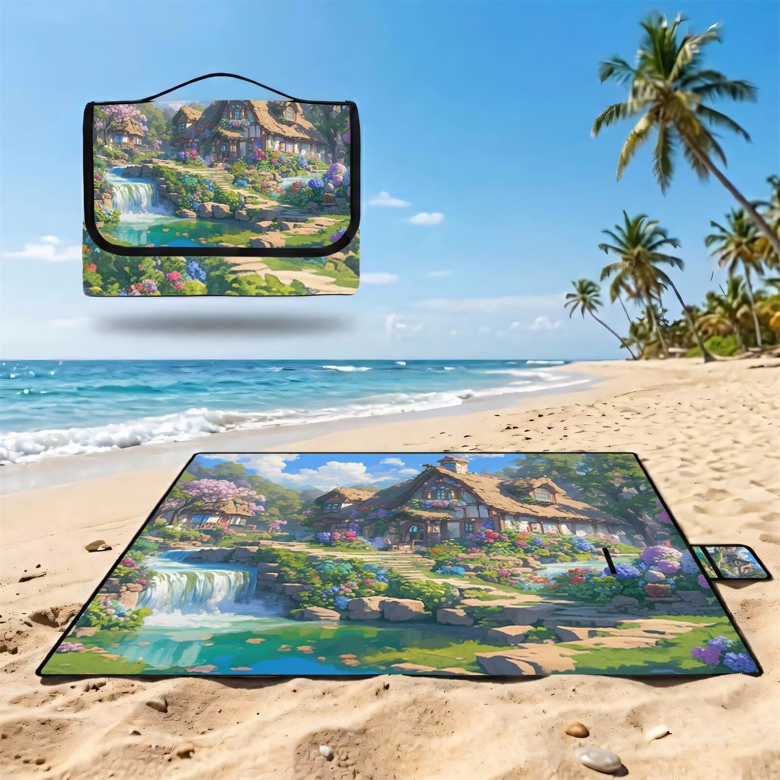 Coperta de Picnic 150x200 cm, Giardino Manta Picnic Impermeable Anti-Sabbia Manta de Playa Pieghevole, Outdoor Picnic Blanket per Spiaggia, Camping, Giardino, Trekking - fattoria FZ-63