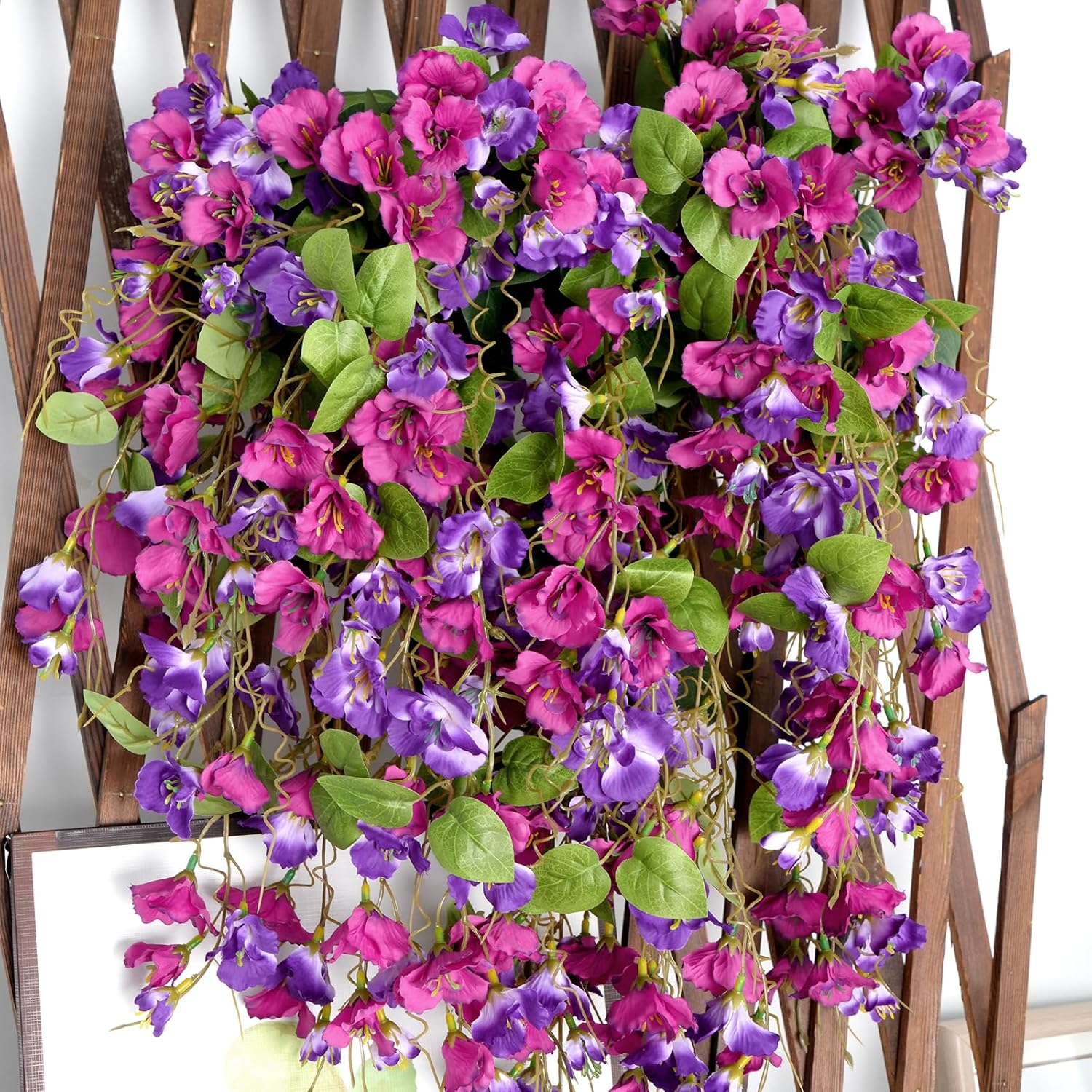 6Pcs Artificial Hibiscus Fake Hanging Flowers, Silk Faux Flowers for Outdoor Planters, UV Resistant Artificial Outdoor Plants for Hanging Baskets, Porches, Patios Decorations (Purple + Red)